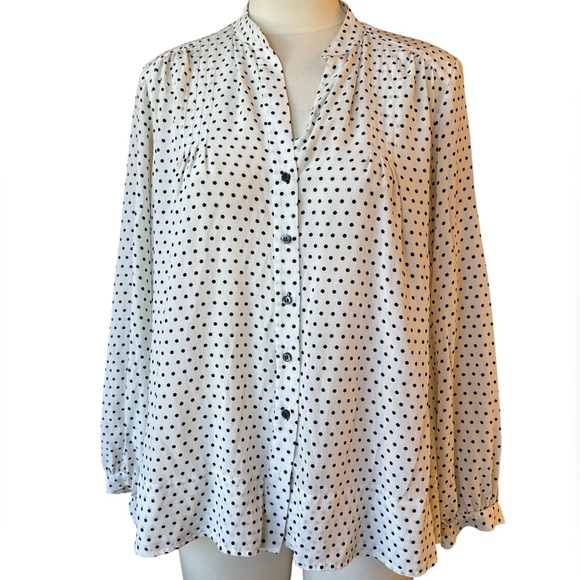 AYR Bonita Dot Por Favor 100% silk button down long sleeve blouse oversized S - Picture 2 of 8
